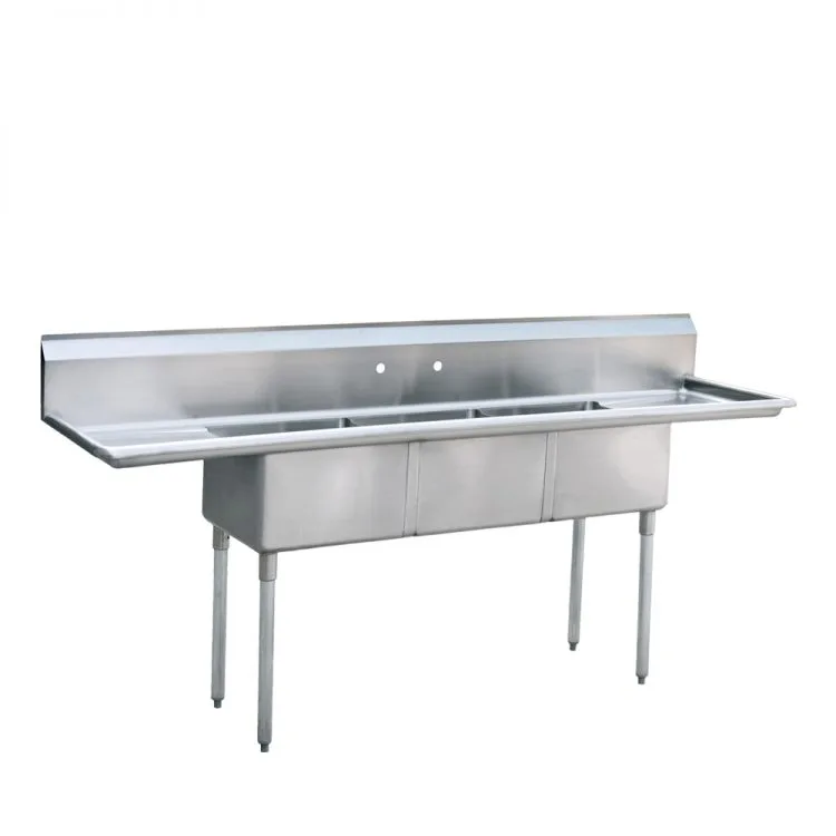 Atosa 18″ Three Compartment Sink with Left and Right Drain Boards